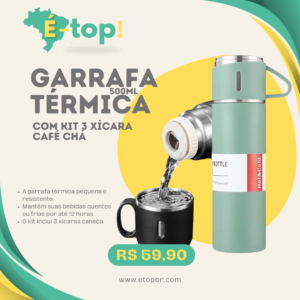 Garrafa Térmica Inox 500ml Tampa Xícara Café